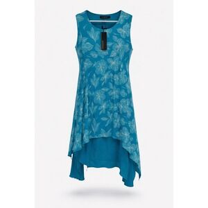 Whispers Womens XXL Turquoise Floral Hi Lo Sleeveless Tunic Top / Dress NWT